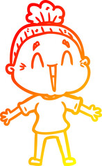 warm gradient line drawing cartoon happy old lady