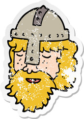 distressed sticker of a cartoon viking face