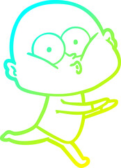 cold gradient line drawing cartoon bald man staring