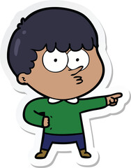 sticker of a cartoon pointing boy