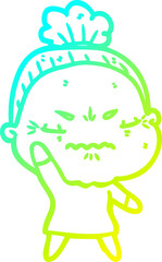 cold gradient line drawing cartoon annoyed old lady