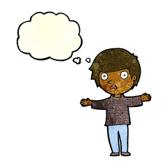 cartoon worried boy with thought bubble