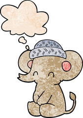 cartoon cute elephant and thought bubble in grunge texture pattern style