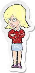 retro distressed sticker of a cartoon angry woman