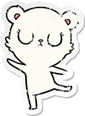 distressed sticker of a peaceful cartoon polar bear