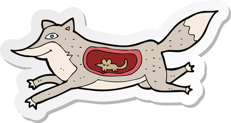 sticker of a cartoon wolf with mouse in belly