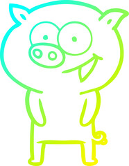 cold gradient line drawing cheerful pig cartoon