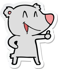 sticker of a laughing bear cartoon