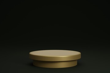 3d rendering of realistic luxury black and gold podium, product stage minimal style, geometry circular podium mock up for product