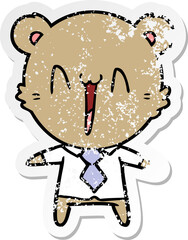 distressed sticker of a happy bear cartoon