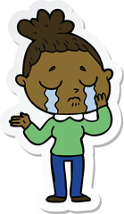 sticker of a cartoon crying woman