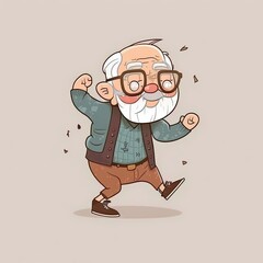 Naklejka premium An old man with white hair dancing and celebrating the International Dance Day. Happy lifestyle. Generative AI