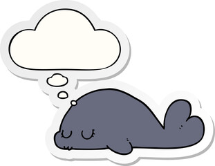 cute cartoon seal and thought bubble as a printed sticker