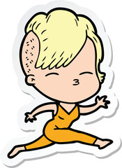 sticker of a cartoon girl leaping