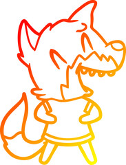 warm gradient line drawing laughing fox cartoon