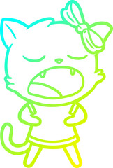 cold gradient line drawing cartoon yawning cat