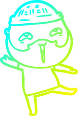 cold gradient line drawing cartoon happy bearded man