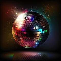 Obraz premium Colorful shiny sphere disco ball on a dark background. Generative AI