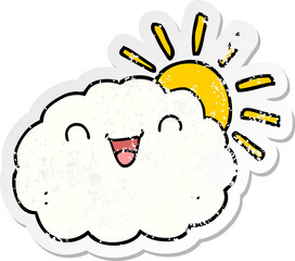 distressed sticker of a happy cartoon cloud