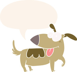 cartoon happy dog and speech bubble in retro style