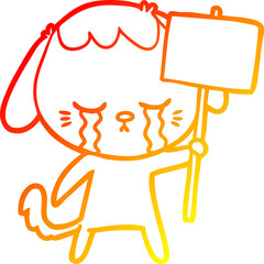 warm gradient line drawing cartoon dog crying