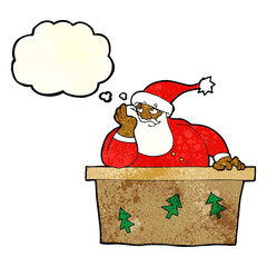cartoon bored santa claus with thought bubble