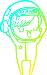 cold gradient line drawing cartoon astronaut woman