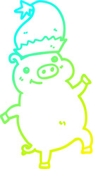 cold gradient line drawing cartoon happy christmas pig