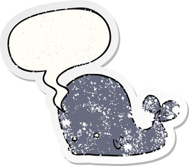 cartoon whale and speech bubble distressed sticker