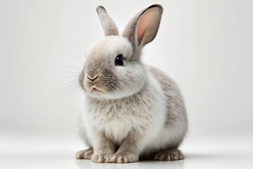 White background with a bunny rabbit sitting in front of it. Generative AI