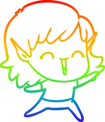 rainbow gradient line drawing cartoon elf girl