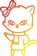 warm gradient line drawing cute cartoon cat in winter clothes