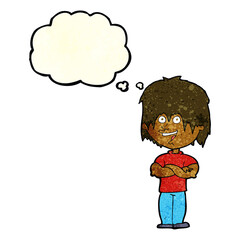 cartoon happy man with thought bubble