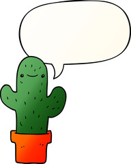 cartoon cactus and speech bubble in smooth gradient style