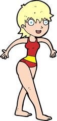 cartoon happy woman in swimming costume