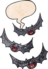 cartoon vampire bats and speech bubble in retro texture style