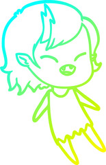 cold gradient line drawing cartoon laughing vampire girl floating