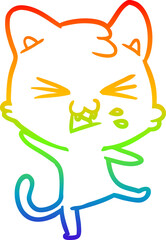 rainbow gradient line drawing cartoon cat hissing