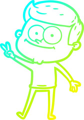 cold gradient line drawing cartoon happy man