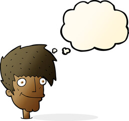 cartoon smiling man with thought bubble