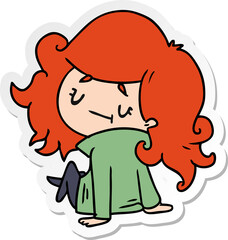 sticker cartoon of a cute kawaii girl
