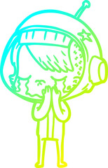cold gradient line drawing cartoon crying astronaut girl