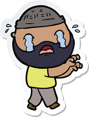 sticker of a cartoon bearded man crying