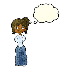 cartoon happy woman with thought bubble