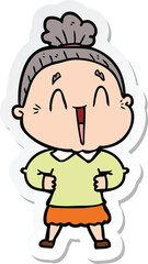 sticker of a cartoon happy old lady