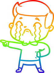 rainbow gradient line drawing cartoon man crying