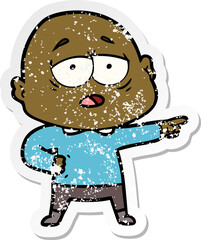 distressed sticker of a cartoon tired bald man