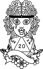 half orc barbarian character with natural twenty dice roll illustration