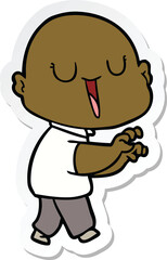 sticker of a happy cartoon bald man