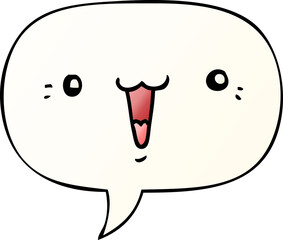 cute cartoon face and speech bubble in smooth gradient style